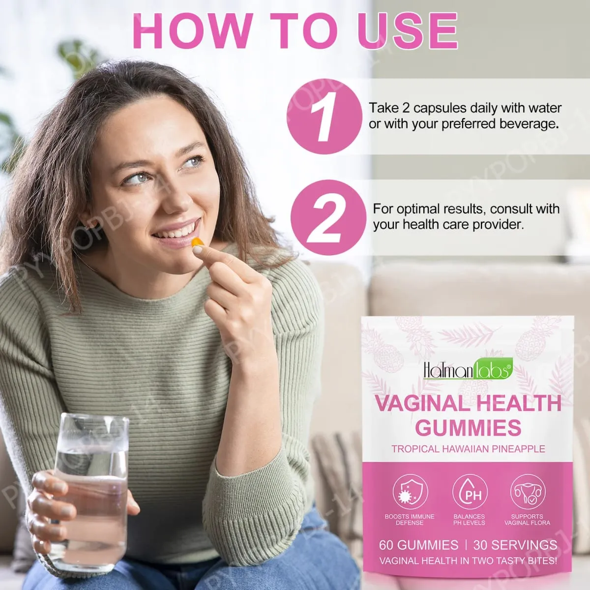 HolmanLabs Vaginal Health Gummies with Vitamin C and Probiotics Supports Vaginal Flora Helps Balance PH Levels 60 Gummies