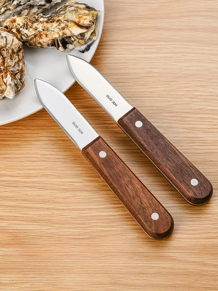 Japanese 304 Stainless Steel Seafood Scallop Pry Knife with Wooden Handle Oyster Knives Sharp-edged Shucker Shell Seafood Opener