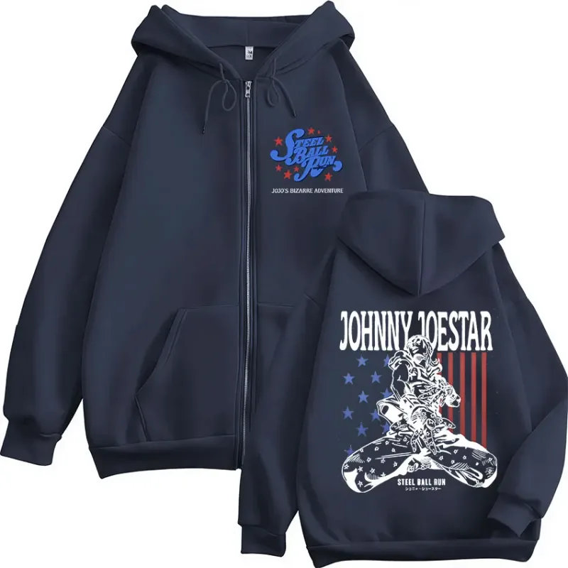 Anime JoJo Bizarre Adventure STEEL BALL RUN Johnny Joestar Zipper Hoodies Men Women Clothing Zip Up Sweatshirt Jacket Streetwear