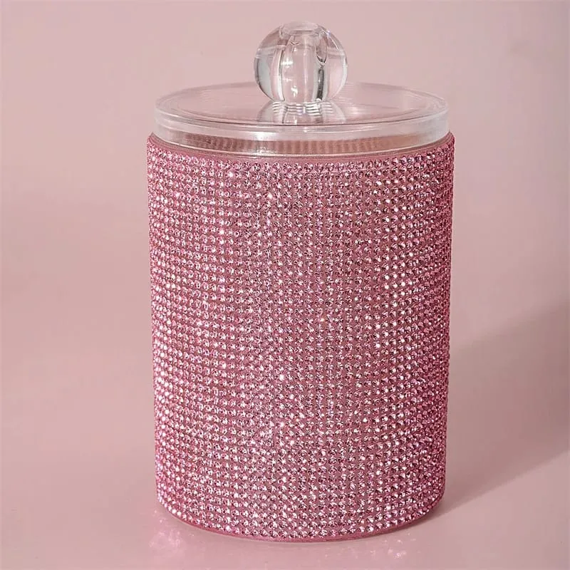 Luxury Diamond Cotton Swabs Storage Case Portable Makeup Cosmetic Organizer Dust-proof Jewelry Storage Container Makeup Tools