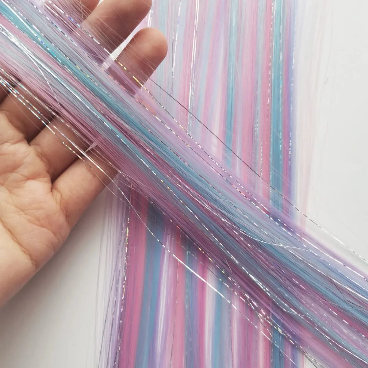 Unicorn Clip in Colored Hair Extensions Mixed Silver Tinsels Synthetic Rainbow Hair Holiday Party Highlights for Women Girls — image 6