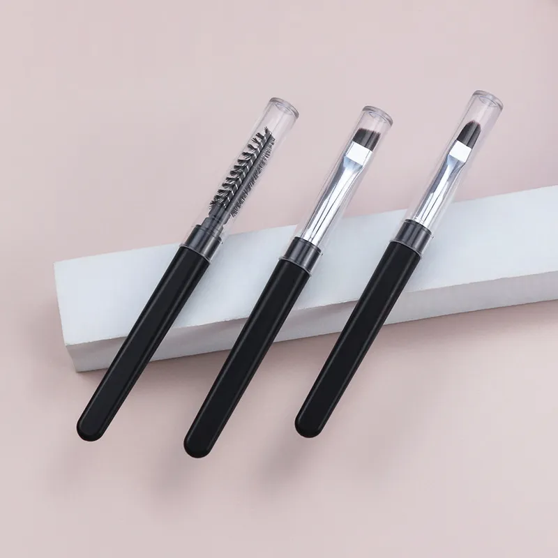 ★▲1 ชิ้น แปรงแต่งหน้าอายแชโดว์แบบพกพา ขนาดเดินทาง แปรงแต่งหน้า คิ้ว ซิลิโคน Glit เครื่องมือเครื่องสำอางที่จำเป็นพร้อมฝาปิด