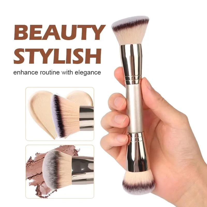 Dual Ended Foundation Brush for Liquid Powder Blush Concealer Contour Professional Makeup Tool with Travel Pouch for Women Girl
