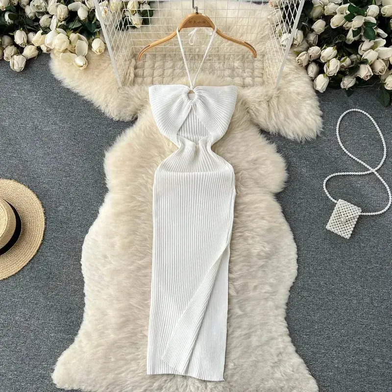 YuooMuoo elegante moda Sexy paquete caderas dividido vestido de verano de punto 2025 mujeres ajustado vestido ajustado elástico vestido de fiesta ropa de calle traje