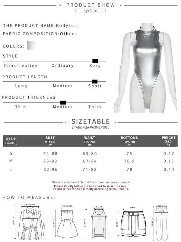 Sylcue Silver Reflective Transparent Personality Self-Confidence Avant-Garde Sexy Mature Hot All-Match Tight Women'S Jumpsuit