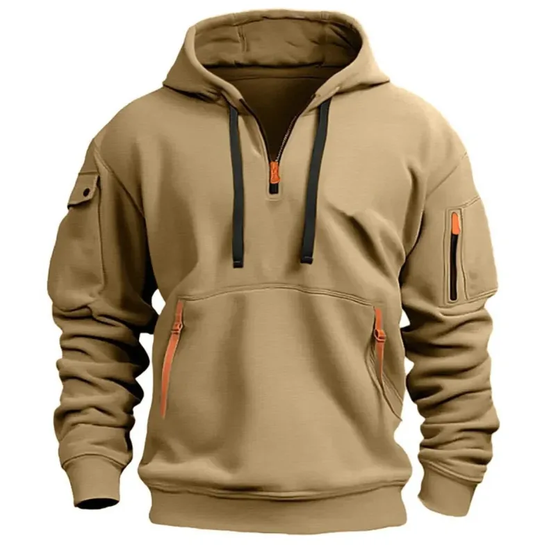 New Multi Pocket Zipper Fleece Hooded Casual Shirt for Men and Women Plus Size Loose Pullover Fashion Sweatshirt Top