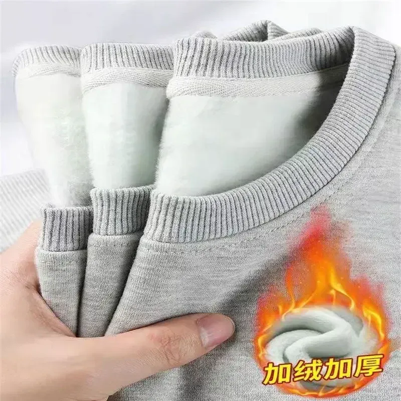 600G Cotton Plush Thickened Sweatshirt Thin Plush Heavyweight Solid Round Neck Sweater Autumn Winter Warm Sweater — image 18