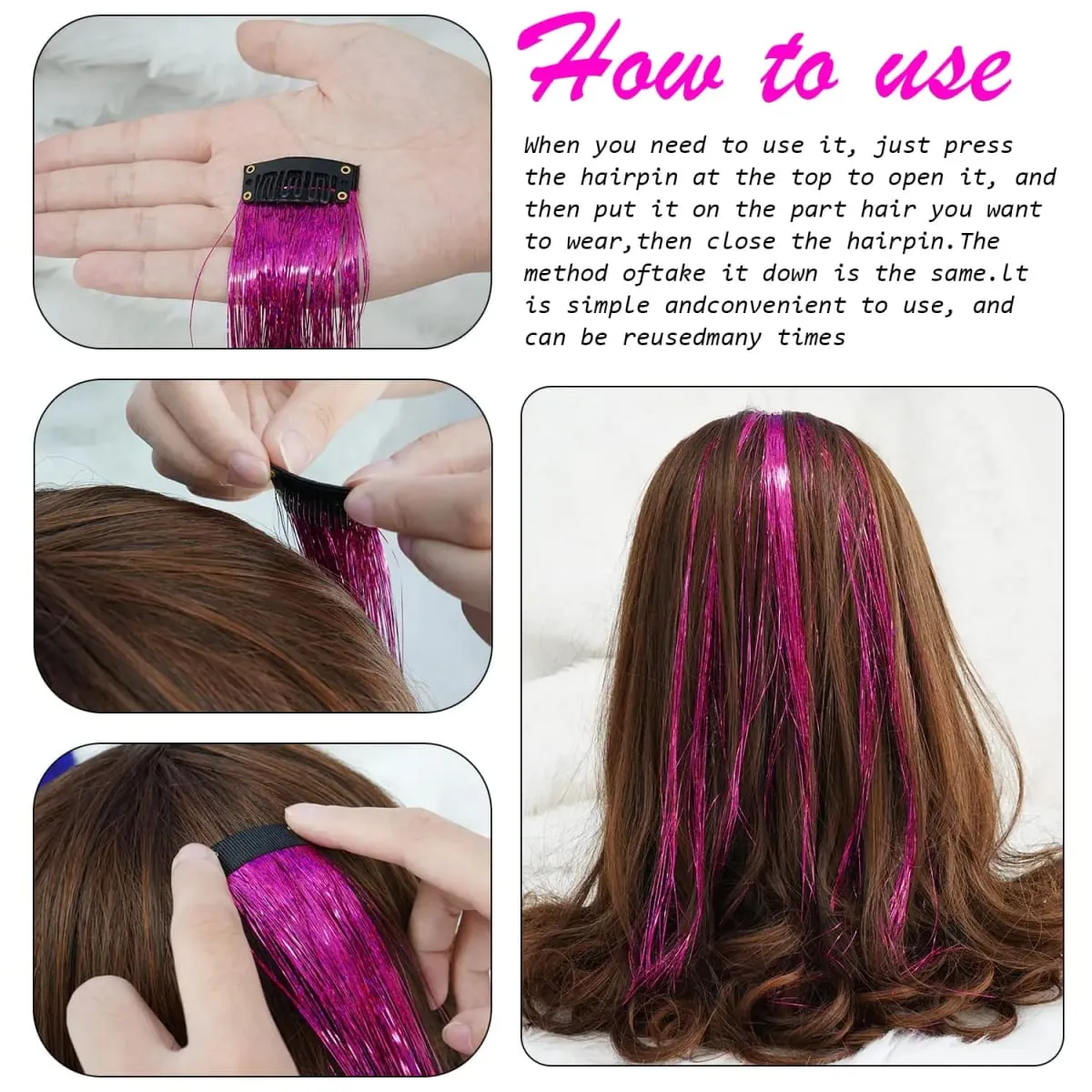 Hair Tinsel Clip in 22Inch Glitter Tinsel Hair Extensions Heat Resistant Clip in Hair Tinsel Sparkle Fairy Hair Accessories