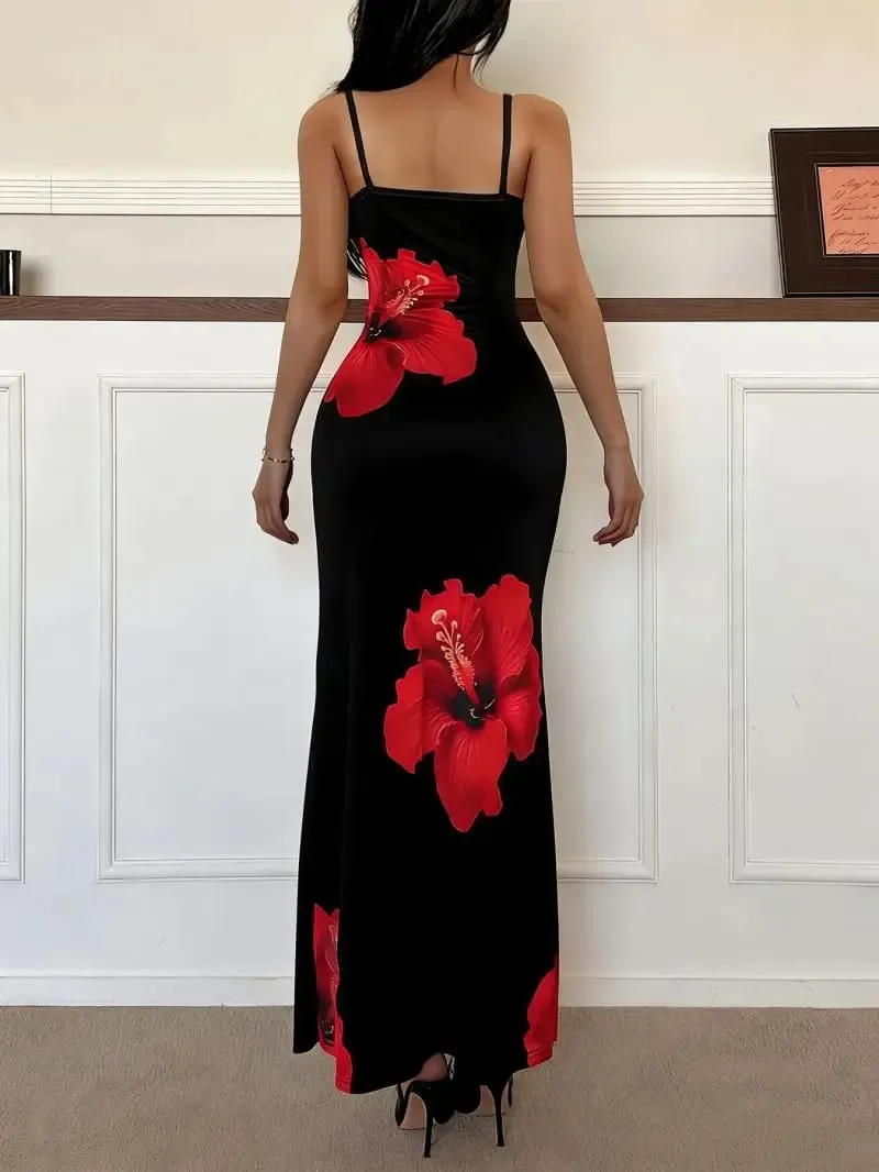 Slim Fit Thin Strap Camisole Long Dress Waist Cinching Slimming Temperament Hip Hugging Gown for Women — image 4