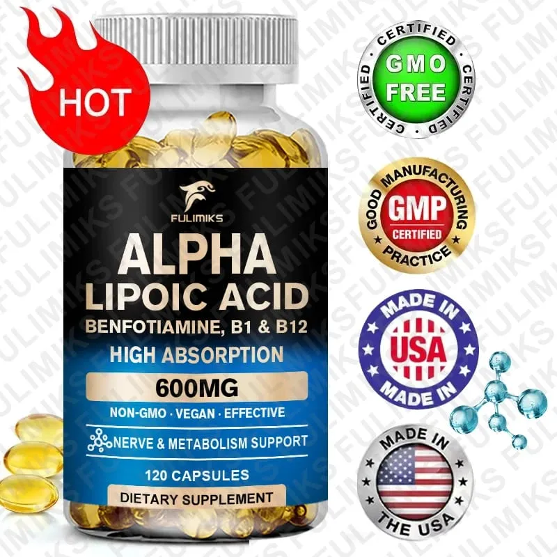 Premium Alpha Lipoic Acid 600mg - ALA Supplement with Benfotiamine Support Antioxidant Nerve Brain Liver Energy & Metabolism