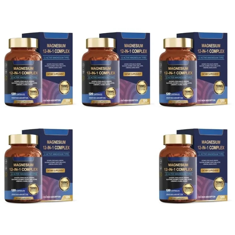 Viên Nang Phức Hợp Magie 12 Trong 1 12 Loại Magie Hoạt Tính Dạng Glycinate Citrate Hấp Thụ Cao 120 Viên