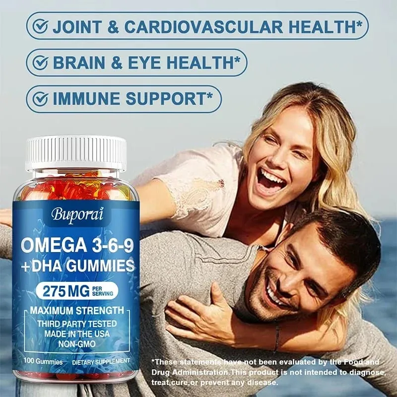 Omega 3 6 9 + DHA Gummies - Brain Health Enhances Concentration Memory Improves Blood Circulation Eye Support