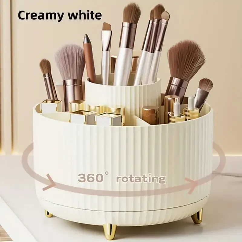 360° Rotating 5 Slot Makeup Brushes Holder Organizer Multi-Functional Desk Storage Cosmetics Storage for Vanity Desktop Bathroom — image 8