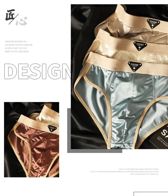 Slips en soie glacée pour hommes, sous-vêtements semblables à du Satin, sous-vêtements d'été respirants à séchage rapide, sous-vêtements Sexy avec pochette en U, 1/3 pièces