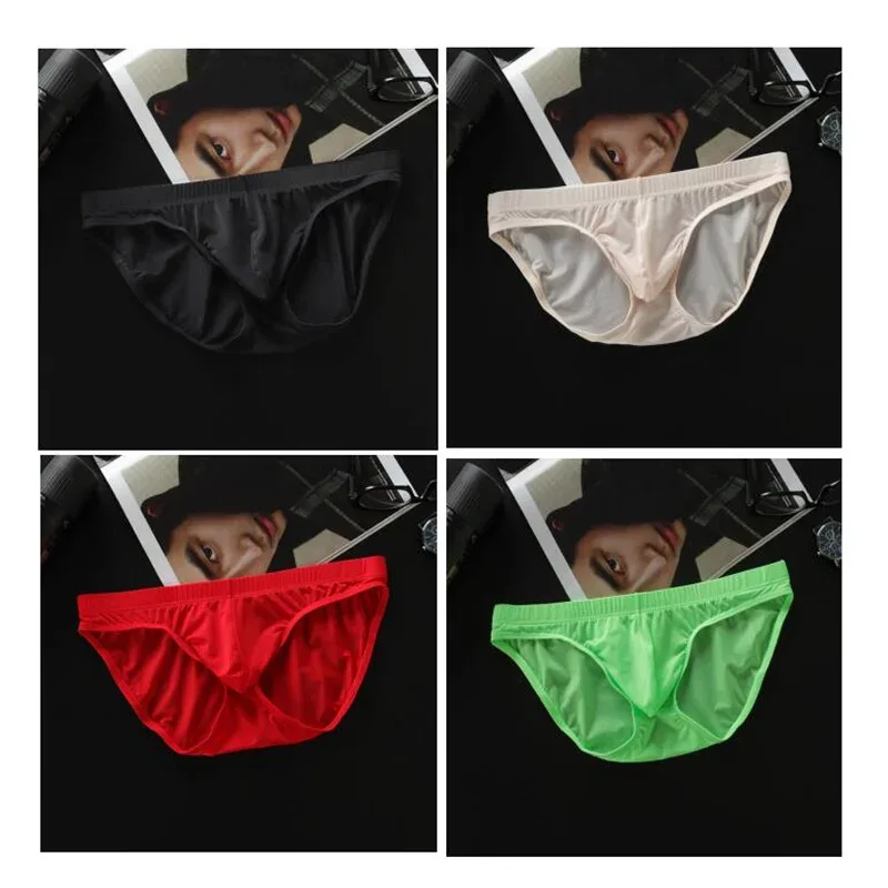 4 Pcs/pack M-4XL Ultra-thin Ice Silk Men Seamless Briefs Transparent Mens Sexy Bikini Underwear Male U Pouch Panties