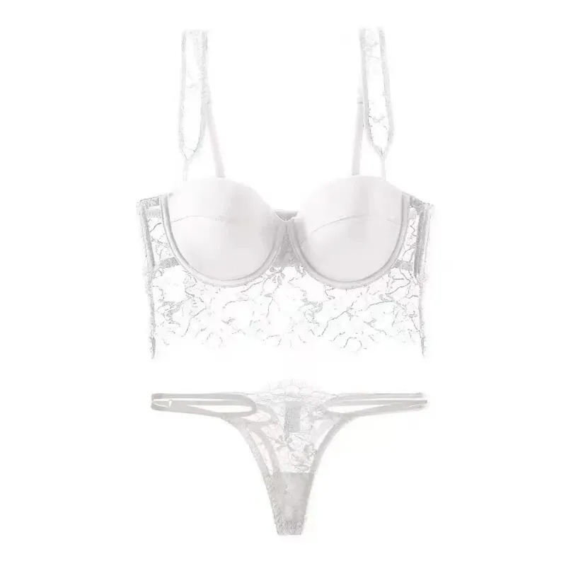 セクシーな Ladies Soft Underwire Lace Lingerie Set Summer Thin Cup Deep U‑Back Push‑Up Design Comfort Breathable Intimate Underwear
