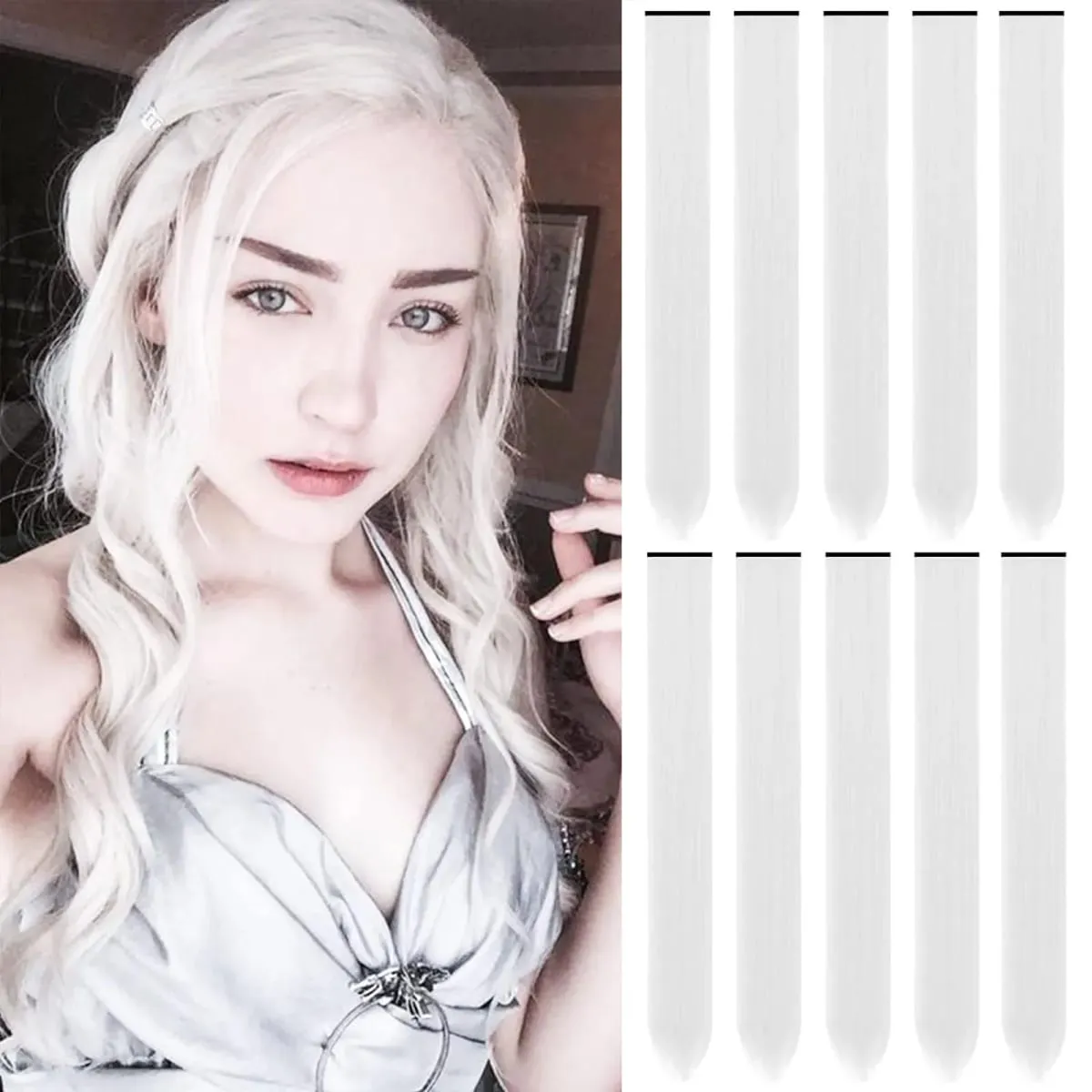 Synthetic 10Pcs colorful Hair Extensions Clip in Colored Party Highlights Extension for Kids Girls Long Straight Hairpiece