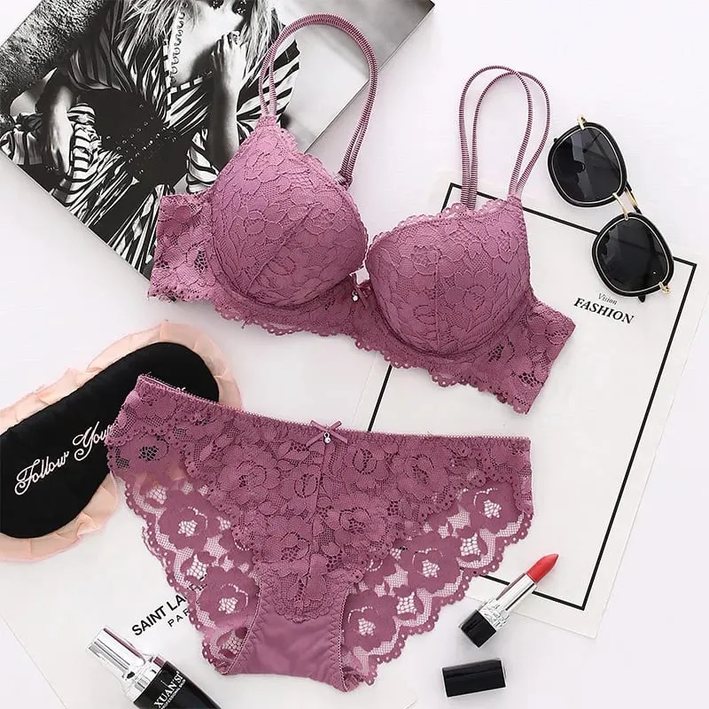 Women Lace Bras Set Low Waist Panties Underwire Top Big Size Bra Sexy Lingerie Set Female Comfortable Girls Underwear Sets Top — image 3