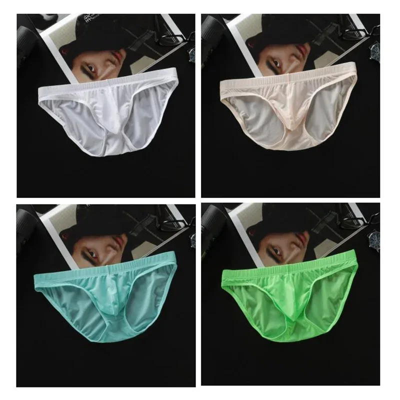 4 Pcs/pack M-4XL Ultra-thin Ice Silk Men Seamless Briefs Transparent Mens Sexy Bikini Underwear Male U Pouch Panties