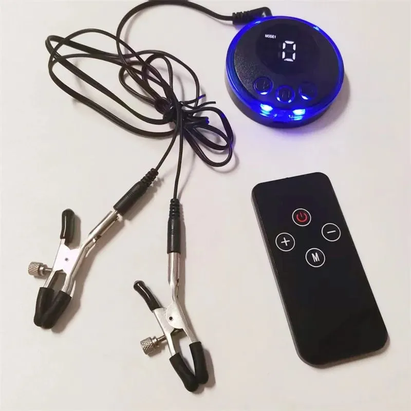 Remote Control Electric Shock Metal Nipples Clamps Breast Stimulation Massage Clitoris Labia Clips Adult Sex Toys for Women Men — image 5