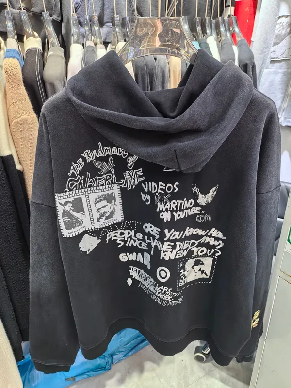 Nouveau surdimensionné PALY sweat à capuche pour homme femme lavé noir endommagé meilleure qualité décontracté Vintage Cardigan Zip sweats