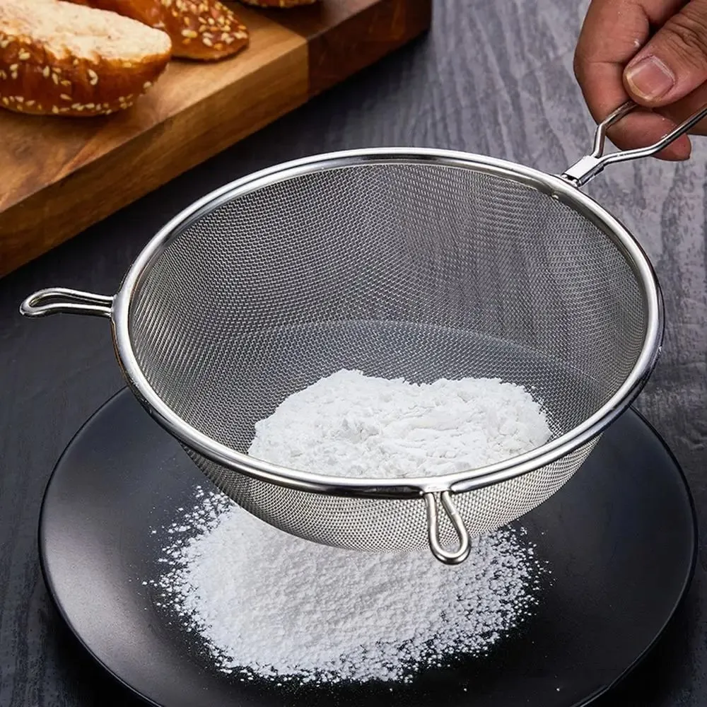 Stainless Steel Flour Filter Screen Double Ear Screen Handle Fine Mesh Strainer Cooking Spoon Soybean Milk Snack French Fries