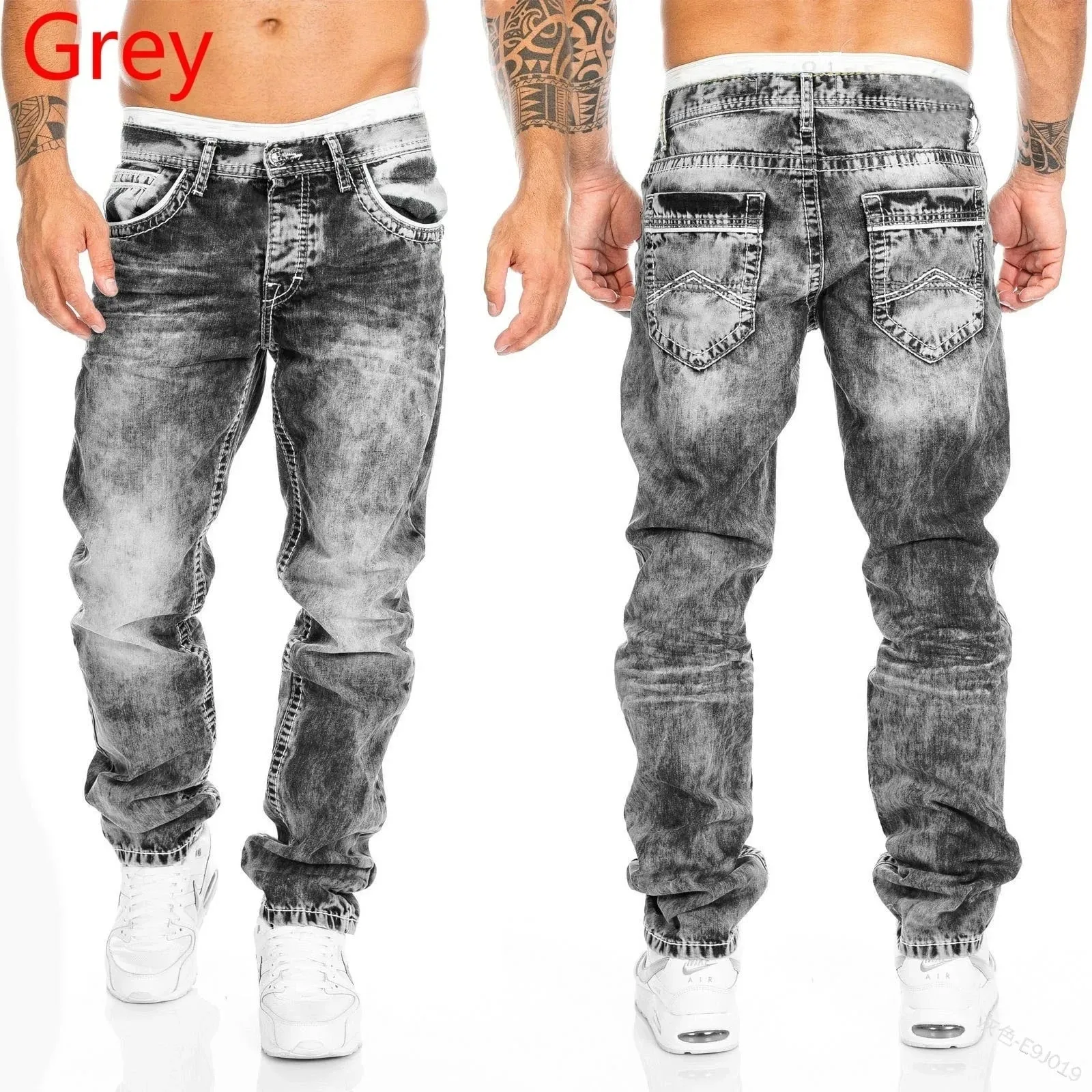 2024 Men Jeans Solid Pockets Stretch Denim Straight Pants Spring Summer Business Casual Trousers Daily Streetwear Men's Clothing