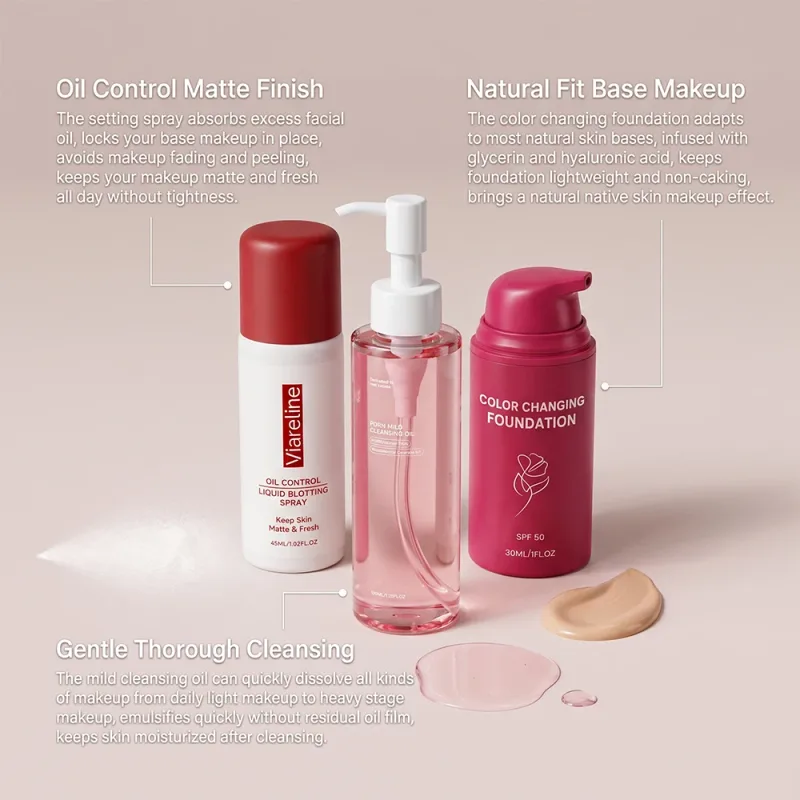 Makeup Kit 3pcs Cleansing Oil Setting Spray Foundation Gentle Matte Long-Lasting Natural Hydrating Daily Set — image 3