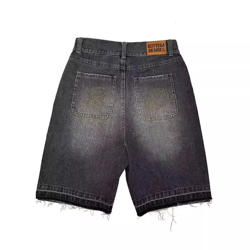 Amerikanischen Stil Harajuku Retro Denim Shorts mit Buchstaben Stickerei Übergroße Jeans Männer Y2k Lose Beiläufige Vielseitige Shorts Frau