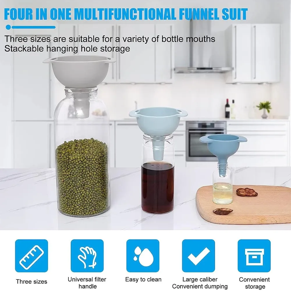 4 in 1 Kitchen Funnels for Filling Bottles Kitchen Funnels with Detachable Strainer Filter BPA-Free Food Grade Oil Funnel