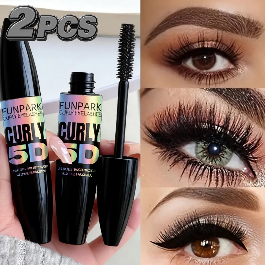 2pcs 5D Eye Black Mascara Waterproof Lengthens Eyelashes Extension Silk Fiber Mascara Long Lasting Eye Makeup for Women Cosmetic Korean Beauty
