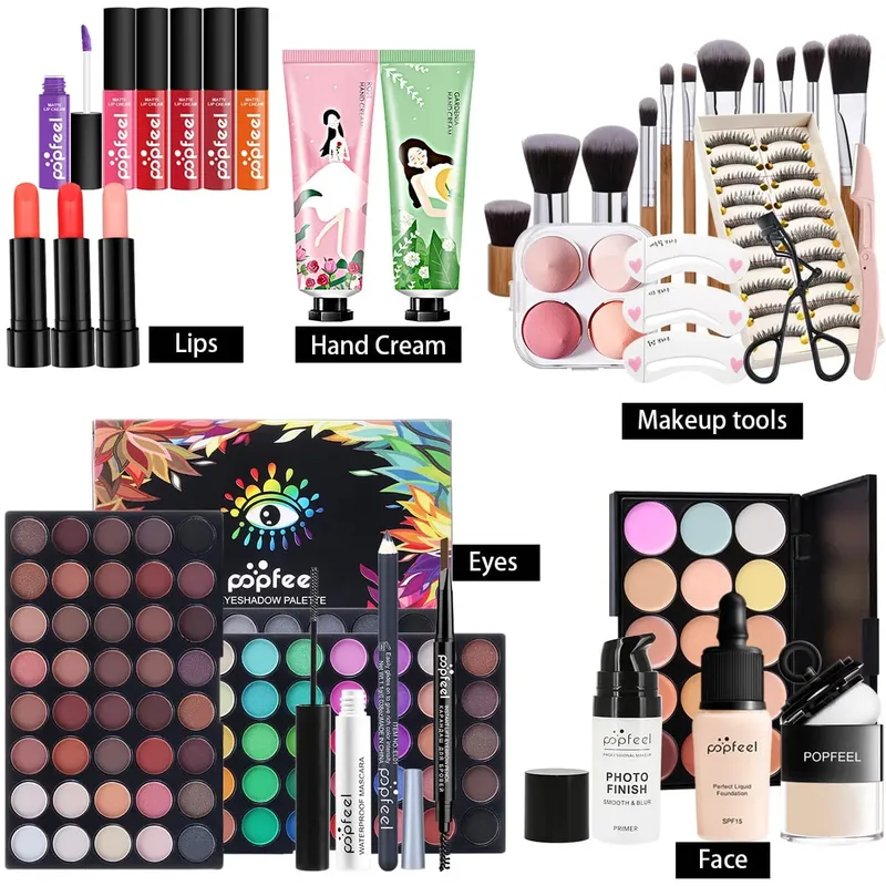 All-in-One Makeup Kit Gift Set with Eyeshadow Palette Foundation Lip Gloss Blush Brushes Eyeliner and More Beauty Gifts
