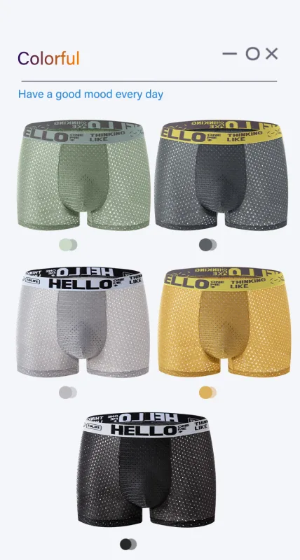 Mens Ice Silk Mesh Underwear Summer Breathable Mesh Cool Boxer Boxer Shorts for Men 45-90KG Anti-bacterial Light Thin Underpants