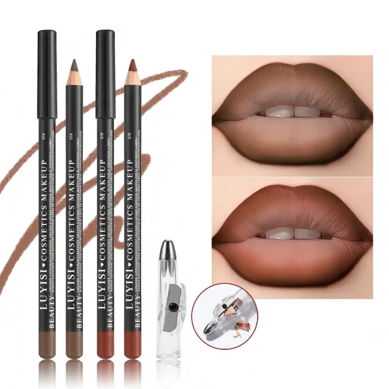 Professional Lip Liner Set with Sharpener 2pcs Waterproof Lip Pencils+1pc Sharpener Long-Wearing Transfer-Proof Velvet Matte