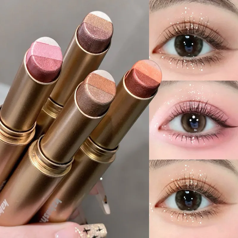 1 Set Three Color Gradient Eye Shadow Makeup Stick Waterproof and Sweat Proof Easy To Smudge Pearlescent Fine Shiny Eye Shadow — image 2