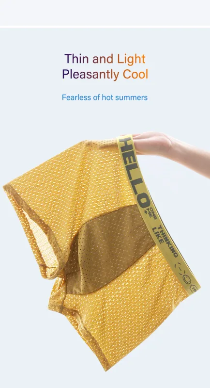 Mens Ice Silk Mesh Underwear Summer Breathable Mesh Cool Boxer Boxer Shorts for Men 45-90KG Anti-bacterial Light Thin Underpants