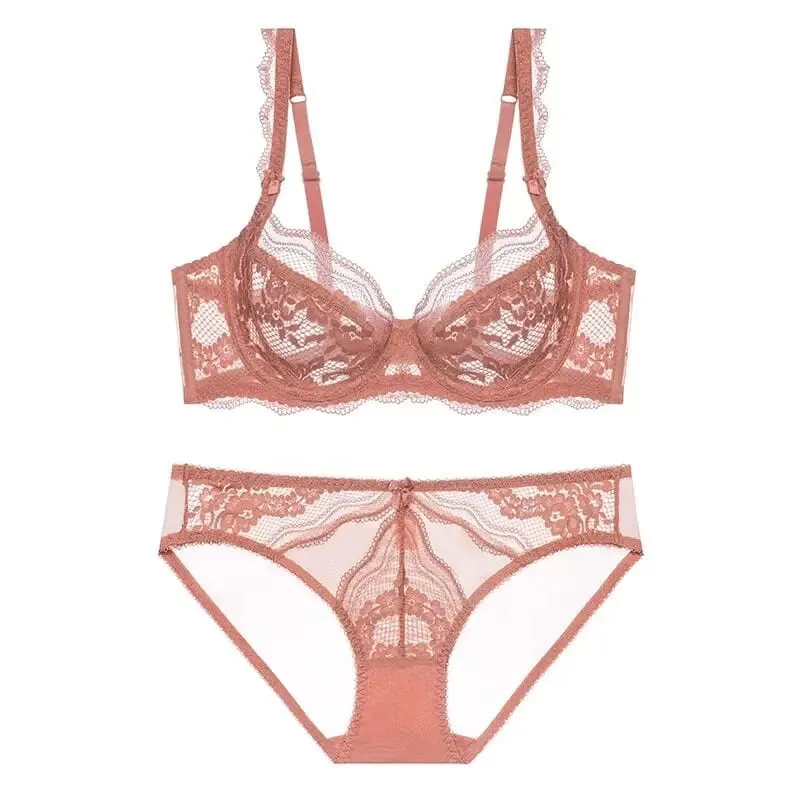 New Arrival Women Ultra Thin Victorian Lace Push Up Set Soft Underwire Gather Lift Unpadded Comfort Breathable Lingerie Set