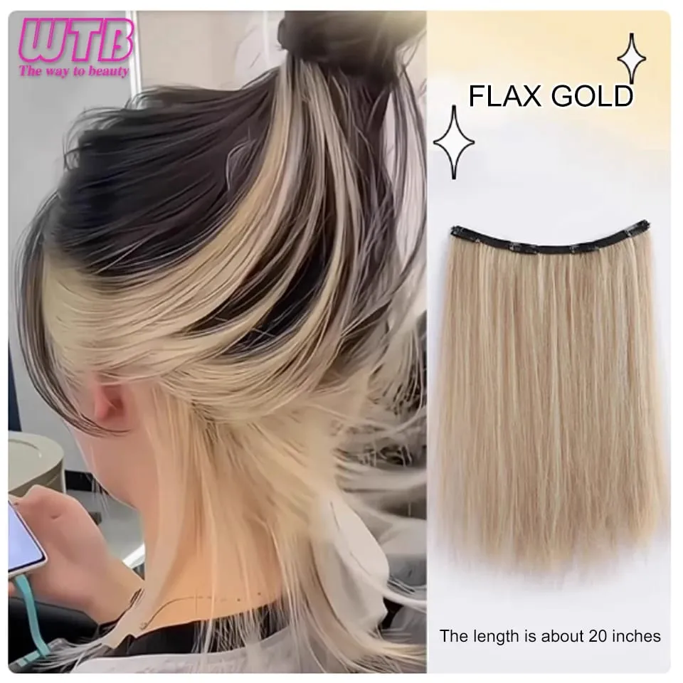 Synthetic Long Straight Clip In One Piece Hair Extension 4 Clips Inner Layer Hidden Hair Color Hair Piece Color Wig