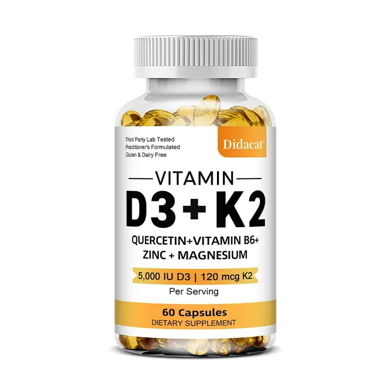 Suplemen Diet Vitamin D3 + K2 - Dukungan Kesehatan Tulang dan Jantung Membantu Mengatur Metabolisme Kalsium - 120 Softgels