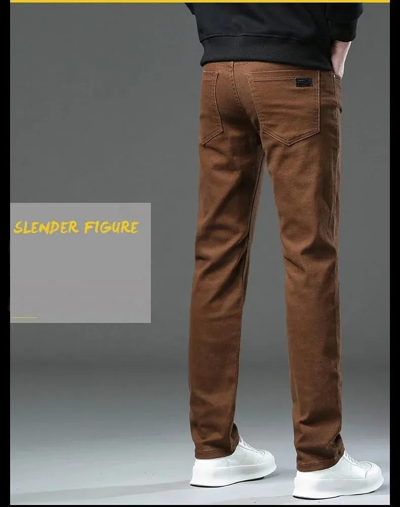 2025 Spring Autumn New Men's Clothing Slim Jeans Fashion Brown Business Casual Stretch Denim Pants Male Brand Trousers 28-44 — image 9