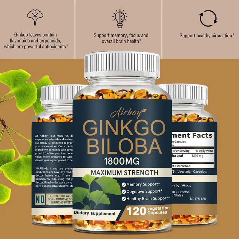 Ginkgo Biloba Capsules - Boost Brain Improve Memory and Cognitive Abilities Improve Blood Circulation