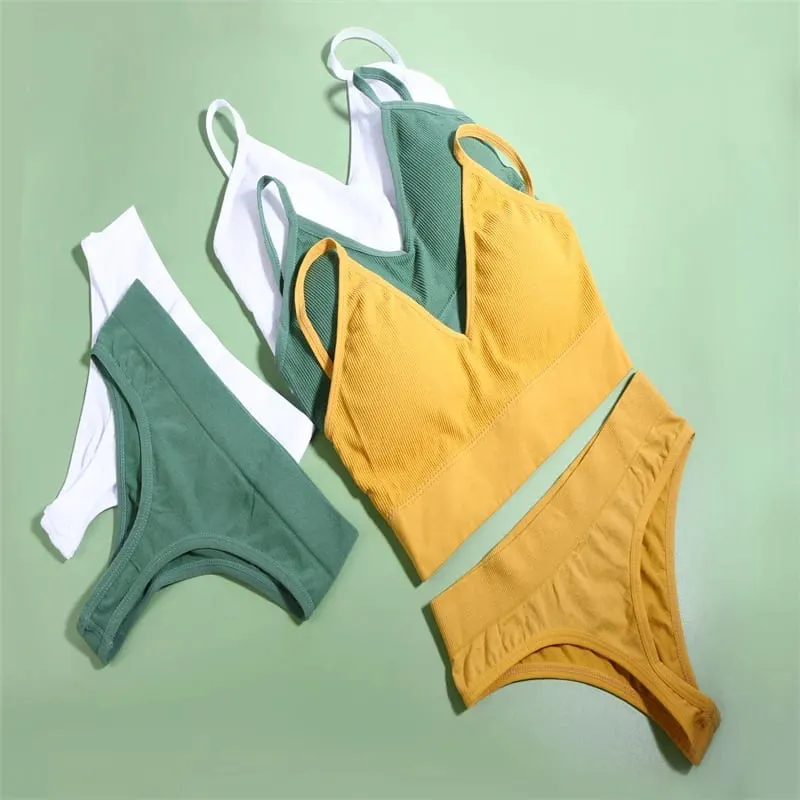 Lingerie Women's UnderwearSexy Sport BralettSeamless BraSet Low Waist TraceThong Sports Two Piece Bra Woman Clothing Short Sets