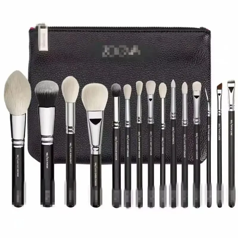 15 Brown/Black Brushes Loose Powder Blusher Eye Shadow Eyebrow High Gloss Makeup Brush