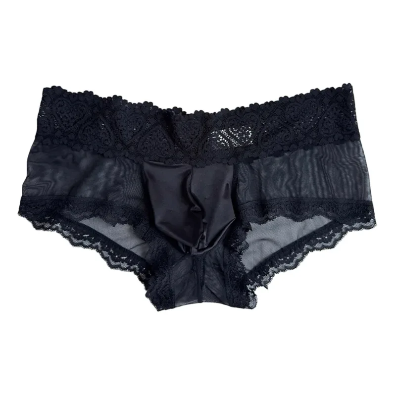 Cuecas masculinas de seda gelo com acabamento de renda fina e sem costura brilhante bolsa 3D calcinha leve confortável lingerie diária