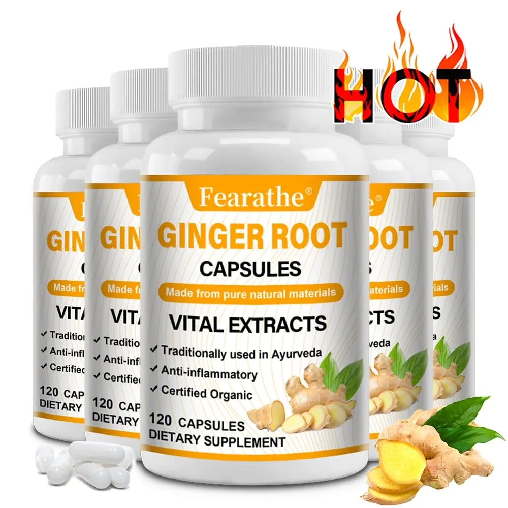 Organic Ginger Root Capsules 1200mg - with Black Pepper Extract For Joint Health Anti-Inflammation Muscle Immune Health — image 1