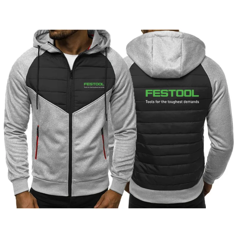 2025 Personality Patchwork Huvtröjor Vår Och Höst Dragkedja Huvkappa Herr Festool Verktyg Grafik Logotyptryck Slim Jacka