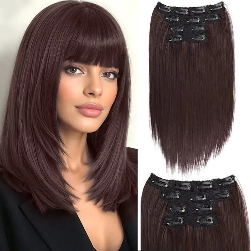 Syntetisk 4st Clip in Hair Extensions 14 tums raka hårförlängningar med BB Clips Osynligt sömlöst hårstycke för kvinnor