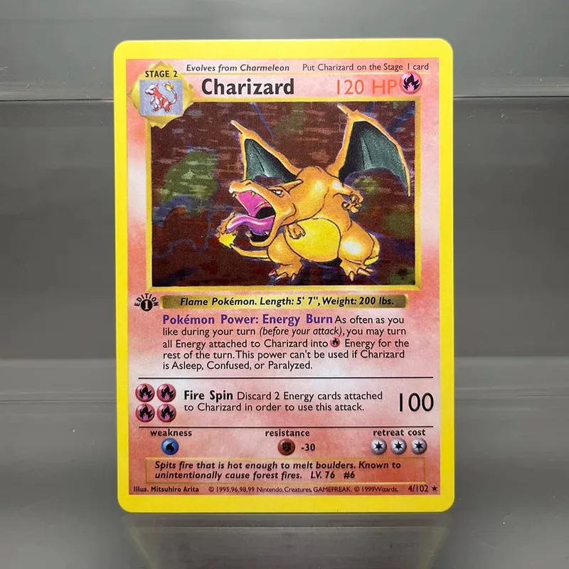 PKM Single Cards 1st Edition 1996 Mewtwo Charizard Dragonite Zapdos PTCG Foil Cards Base Set Game Collection PKM Proxy Cards