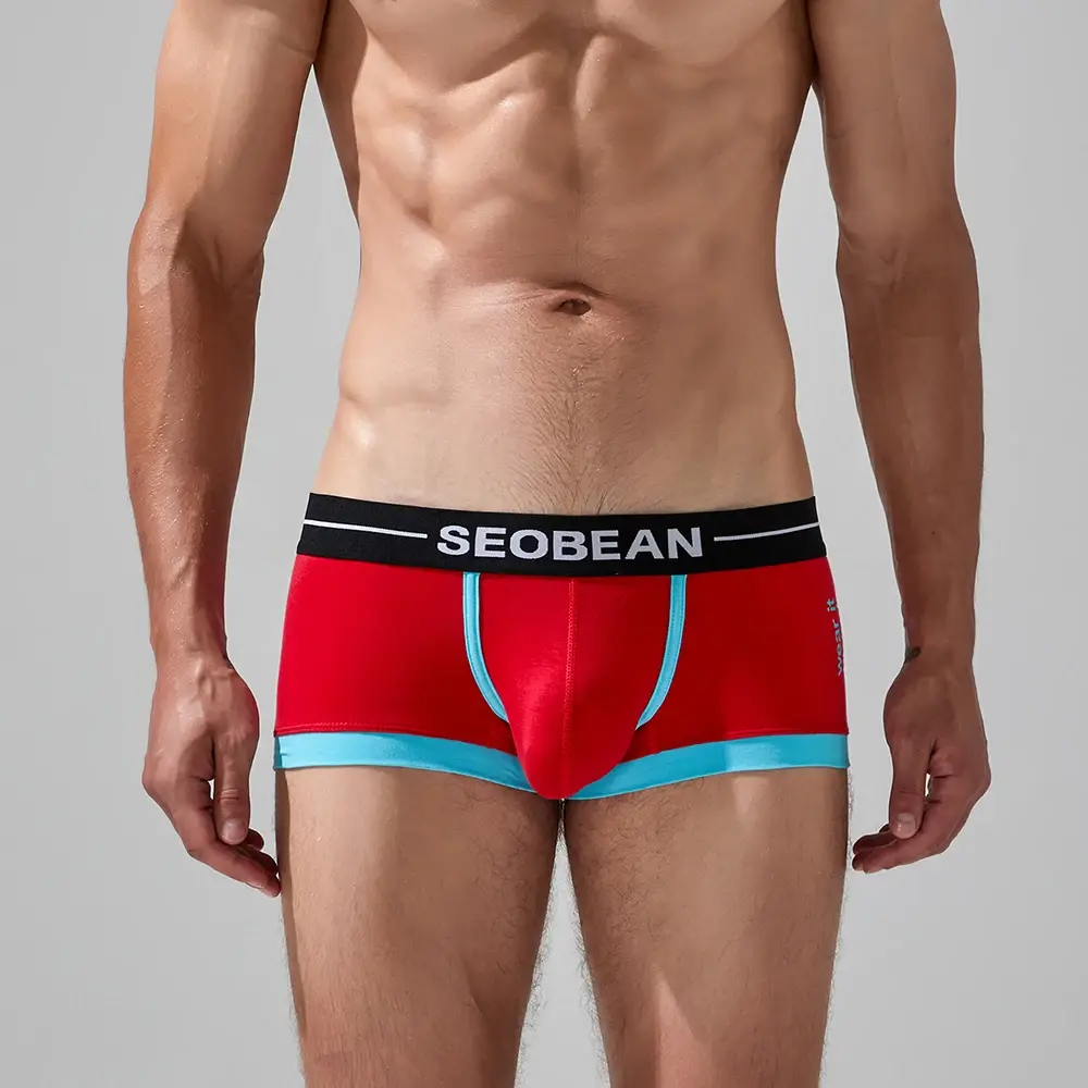 Seobean 4-Pack Men's Cotton Underwear Comfortable Breathable Sweat-Absorbent Flat-Bottom Briefs