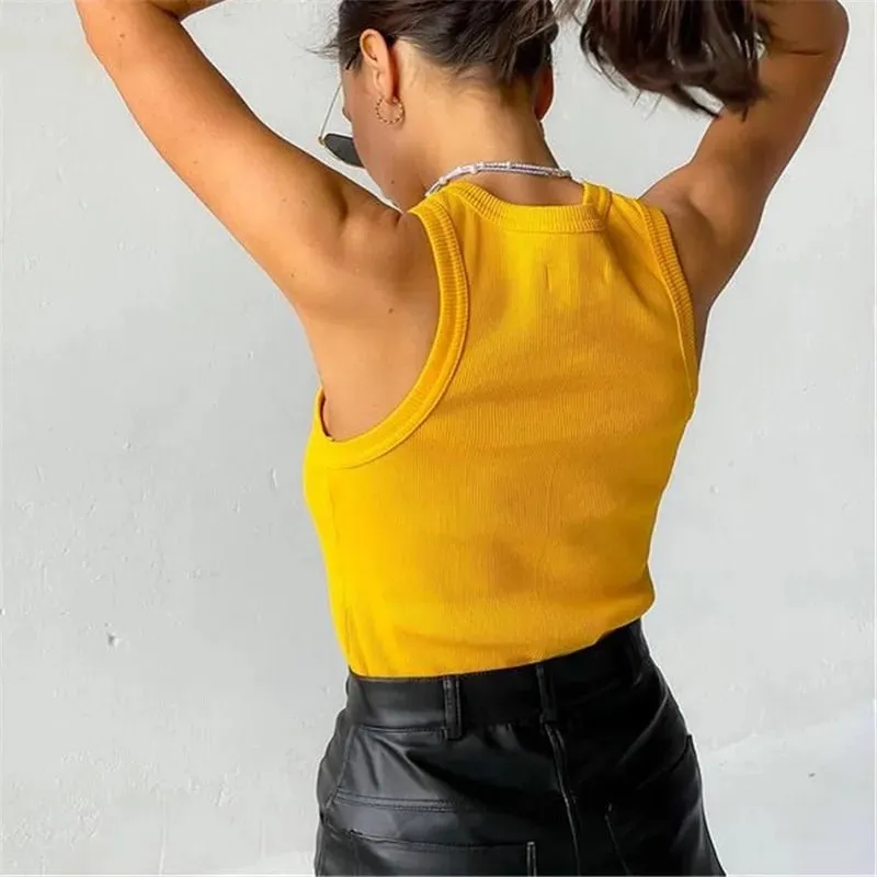 Ribbed Knitted Tops Neck Summer Basic Shirts White Black Casual Sport Vest Off Shoulder Green Women's Tank Top — image 6